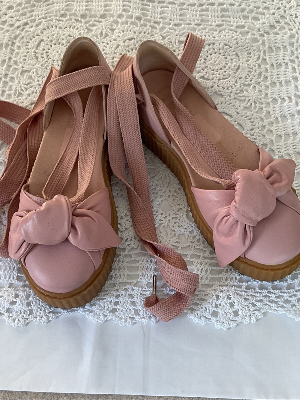 Pink Bow Lace-Up Platform Flats